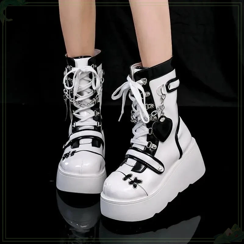 

Women Gothic Boots Fashion Rock Women's Platform Shoes Autumn Comfortable Short Boots Heart-shaped Decoration Punk Style Shoes