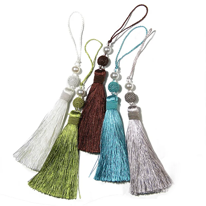 1Piece Long Tassels Fringe Trim Room Decorative DIY Pearl Tassel Curtains Accessories Handmade Hanging Pendant Spike Key Tassel