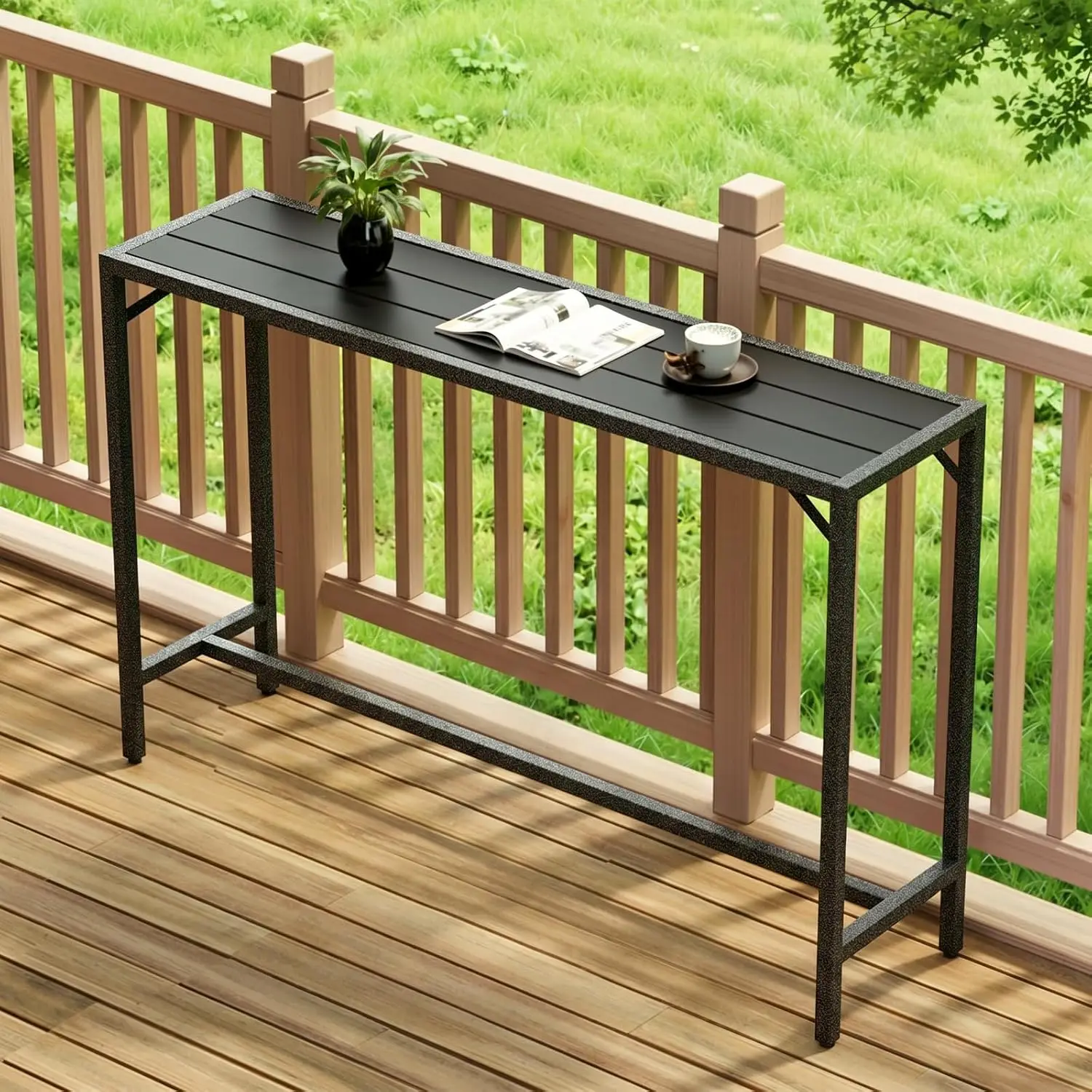 55" Patio Bar Table, Sturdy Outdoor Counter Height Table, Black | High Top Furniture with E-Coating & Heavy Duty, Customized