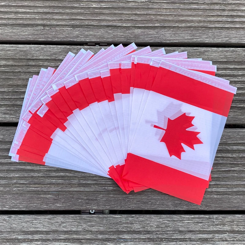 xvggdg   50pcs Canada Hand Waving Flag 14*21cm Canadian Small National Flags with Plastic Flagpoles