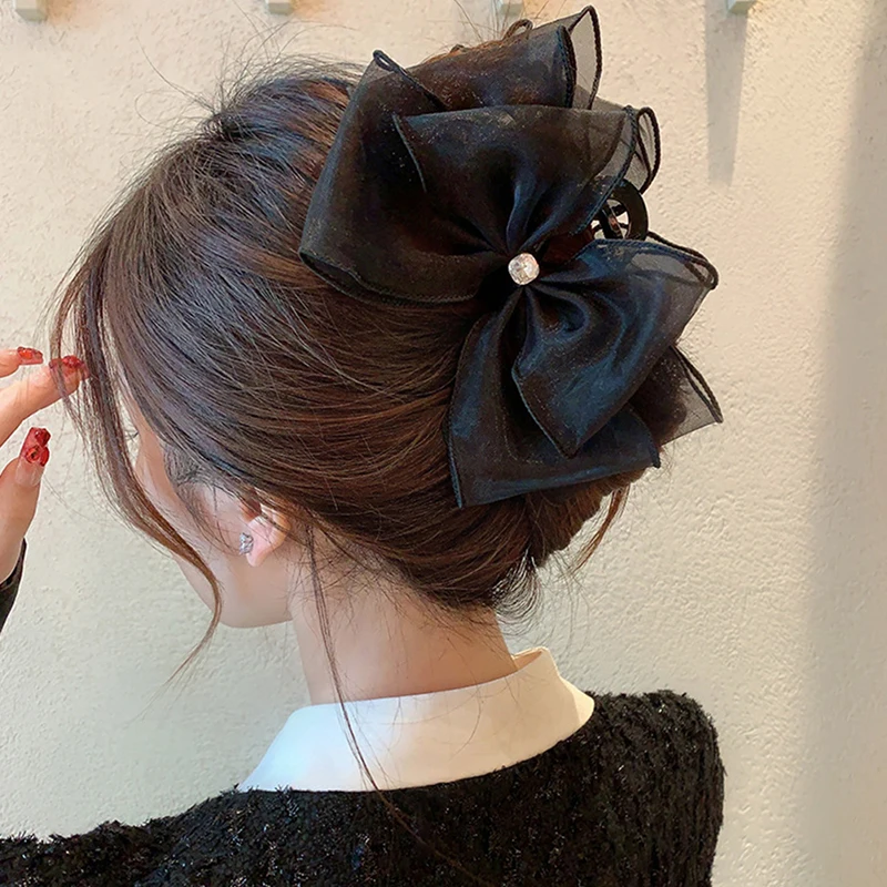 Fashion Tulle Big Bow Hair Claw Clips For Women Elegant Bowknot Hairpin Ponytail Clip Sweet Headdress Hair Accessories