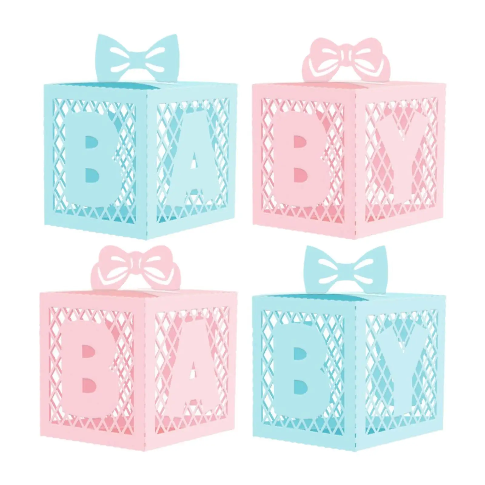 Scatole per bambini da 4 pezzi con lettere, design di blocchi ABY, doccia per ragazze e ragazzi, scatola per blocchi sullo sfondo per baby shower, decorazioni per scatole scavate