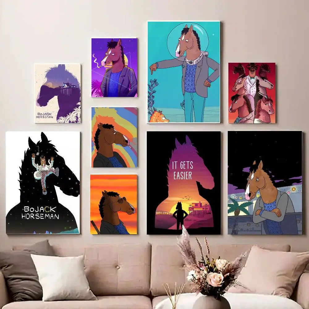 Anime B-BoJack H-Horsemans Poster, hochwertiges Druckposter, wasserfest, Wandkunst, Poster für Wohnzimmer, Schlafzimmer, Retro-Raumdekoration, Geschenk