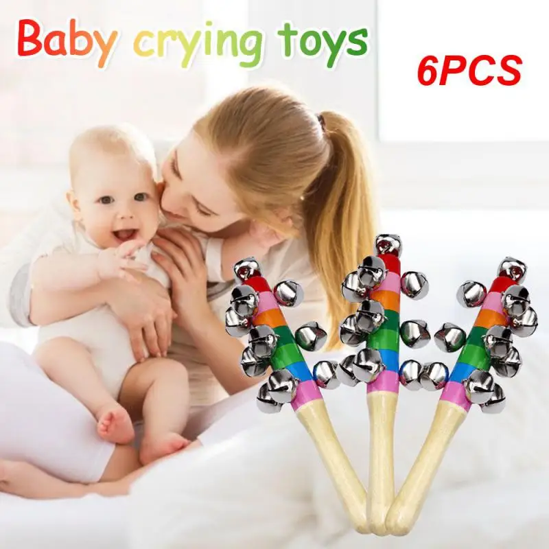 

6PCS Handbell Handheld Colorful Educational Early Education Educational Toy Wooden Baby Early Education Toy Rainbow Baby Toy