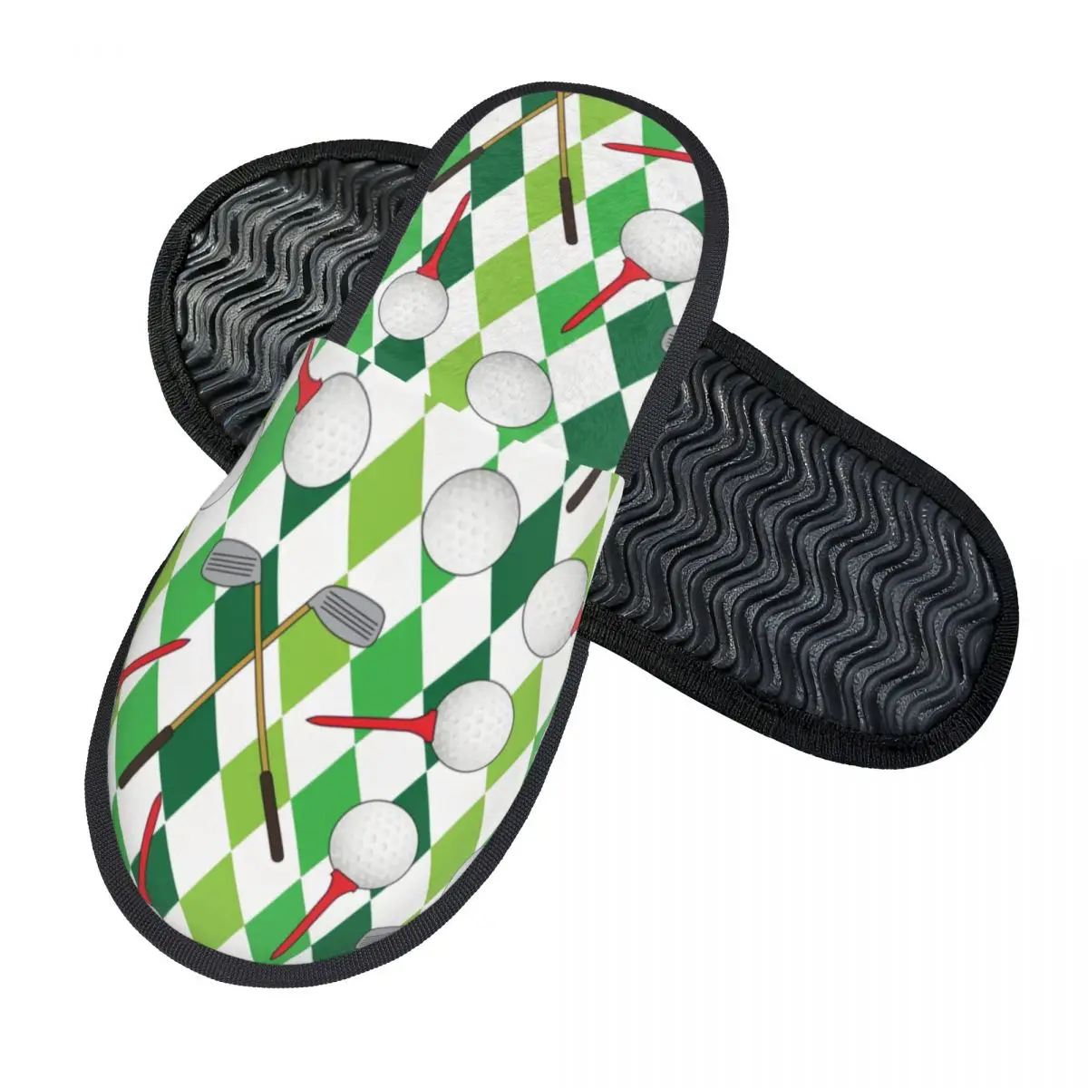Golf Balls Argyle Pattern Soft Scuff With Memory Foam Slippers Women Golfing Sport Spa House Shoes view 2