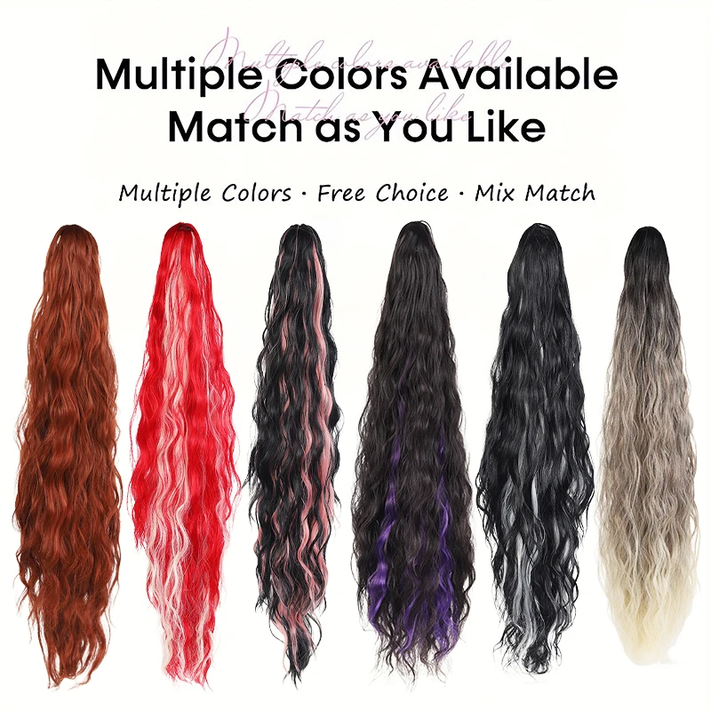 26 Inch Highlighted Synthetic Water Wave Ponytail Wig, Big Claw Clip Hair Extension for Natural Looking Long Curly Style