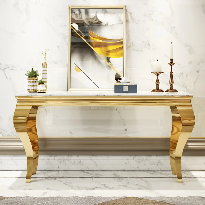 Italian light luxury marble console table, stainless steel slate entrance table, extremely narrow wall end viewing platform