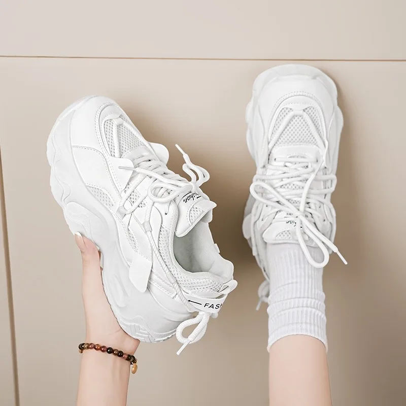 

Chunky Sneakers Women's 2024 Autumn Fashion Platform Running Shoes Trend White Mesh Lace Up Casual Shoes Zapatillas De Hombre