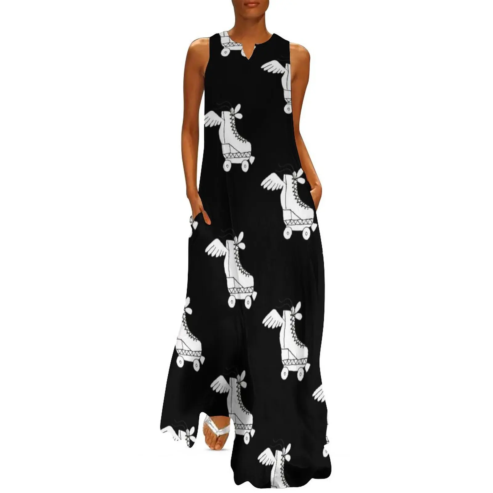 

roller skate with wings (black background) Long Dress dress for women 2025 womans clothing Dresses gala Beachwear Dress