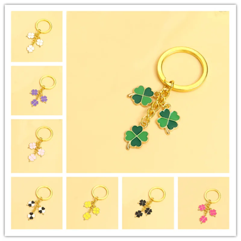 Classical Design Multi Color Enamel Four Leaf Clover Charms Key Rings Women Men Handbag Car Key Lucky Keychain Pendant Crafts