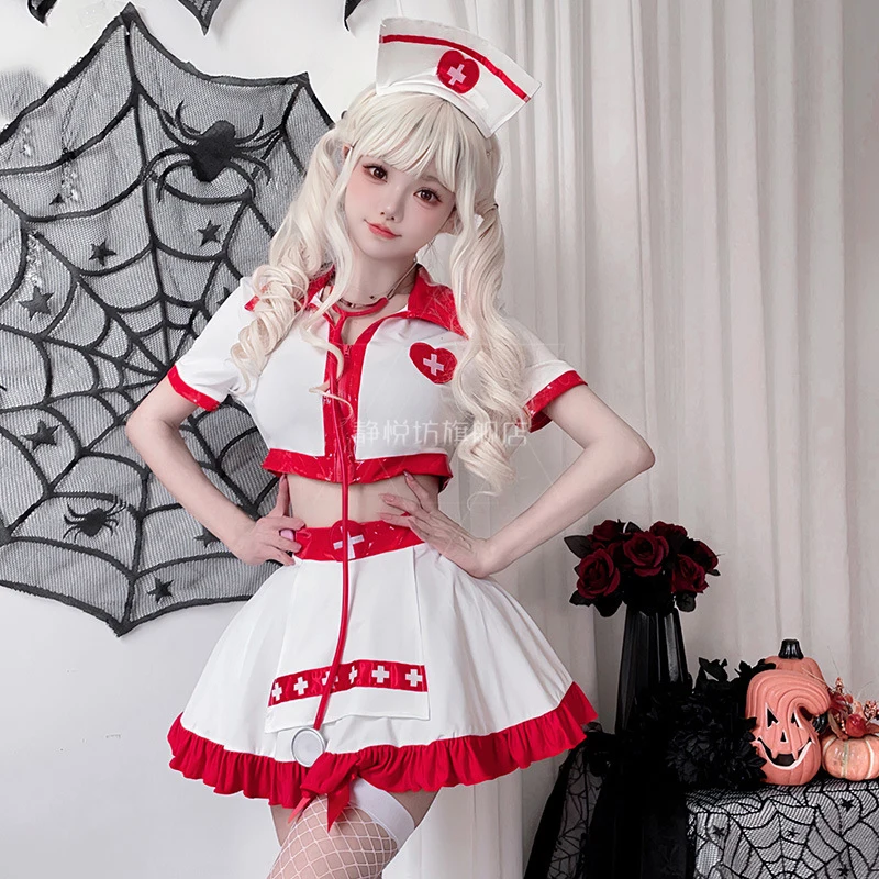 Sexy Nurse Cosplay for Women Subdue Temptation Short Skirt Disfraz Deguisements Nightclub Bar Uniform 3-Piece Set Anime