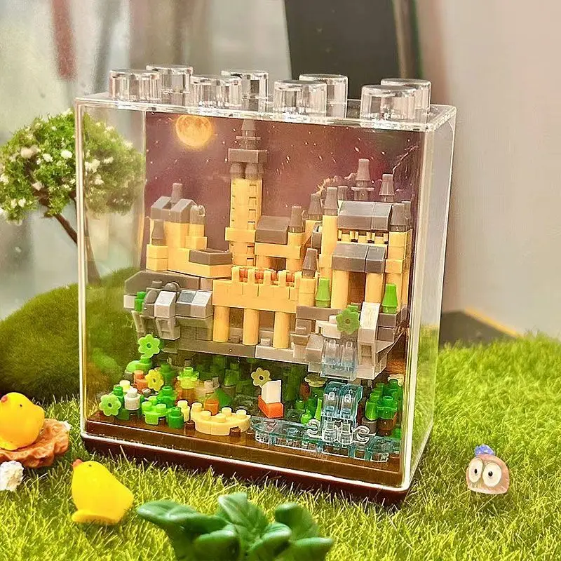 Fantasy Castle Villa Garden House Drawing Board Building Block DustCover Romantic Brick Potted Model Toy Christmas Gift For Girl