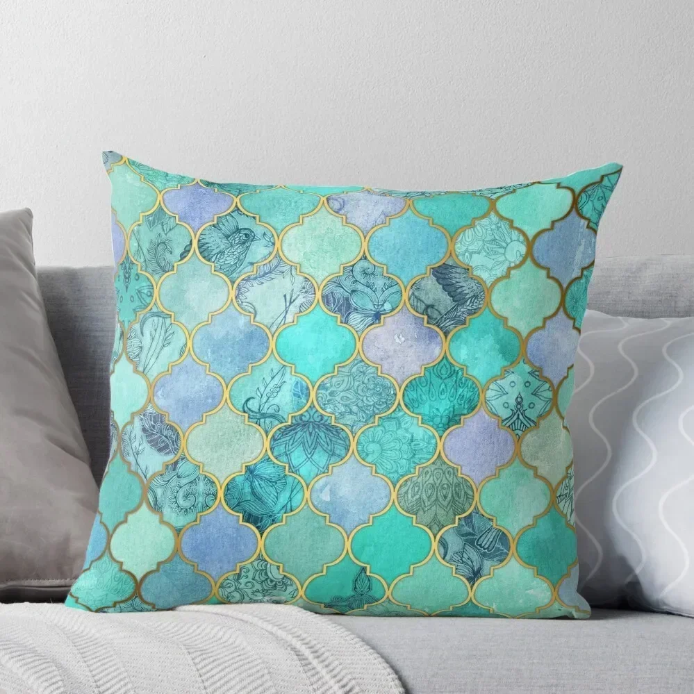 

Cool Jade & Icy Mint Decorative Moroccan Tile Pattern Throw Pillow Luxury Pillow Cover Cushions Home Decor Cushion Cover pillow