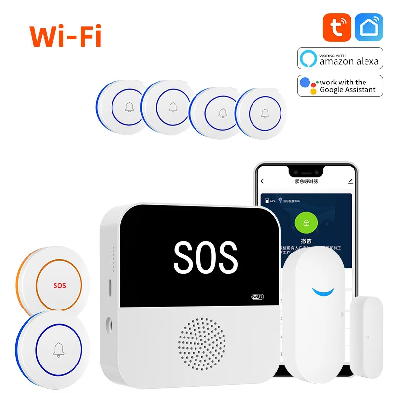 WiFi Panic Button Elderly Pager Real-time Monitoring SOS Emergency Bells Call With Different Music Alert Home Alarm System