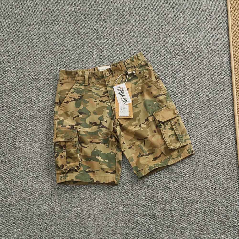 Camouflage work pants for men's big pocket shorts for summer new outdoor sports and casual five-point mid-size pants