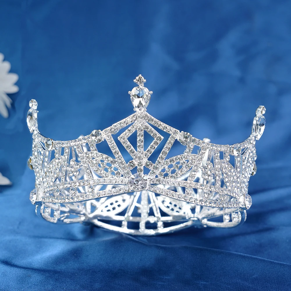 Fashion bride crown wedding headdress princess European and American full ring round retro princess rhinestone large crown crown