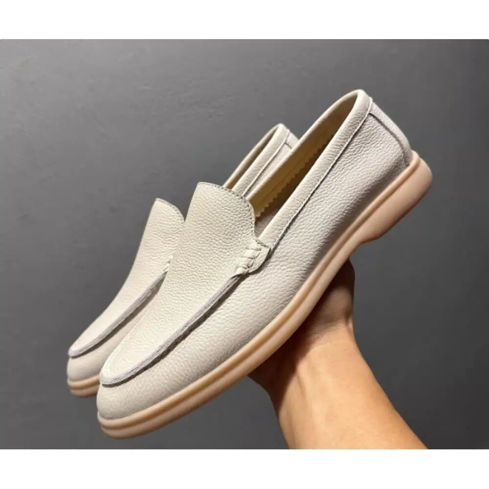 Premium Off-White Leather Venetian Loafers – Handcrafted Comfort, Effortless Elegance