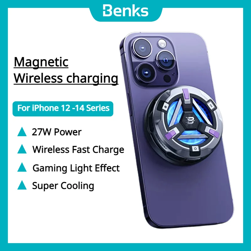 Benks Radiator Magnetic Wireless Charging Magsafe Semiconductor Cooling Game Mute Cooling Back Clip For iPhone 12 13 14 Series