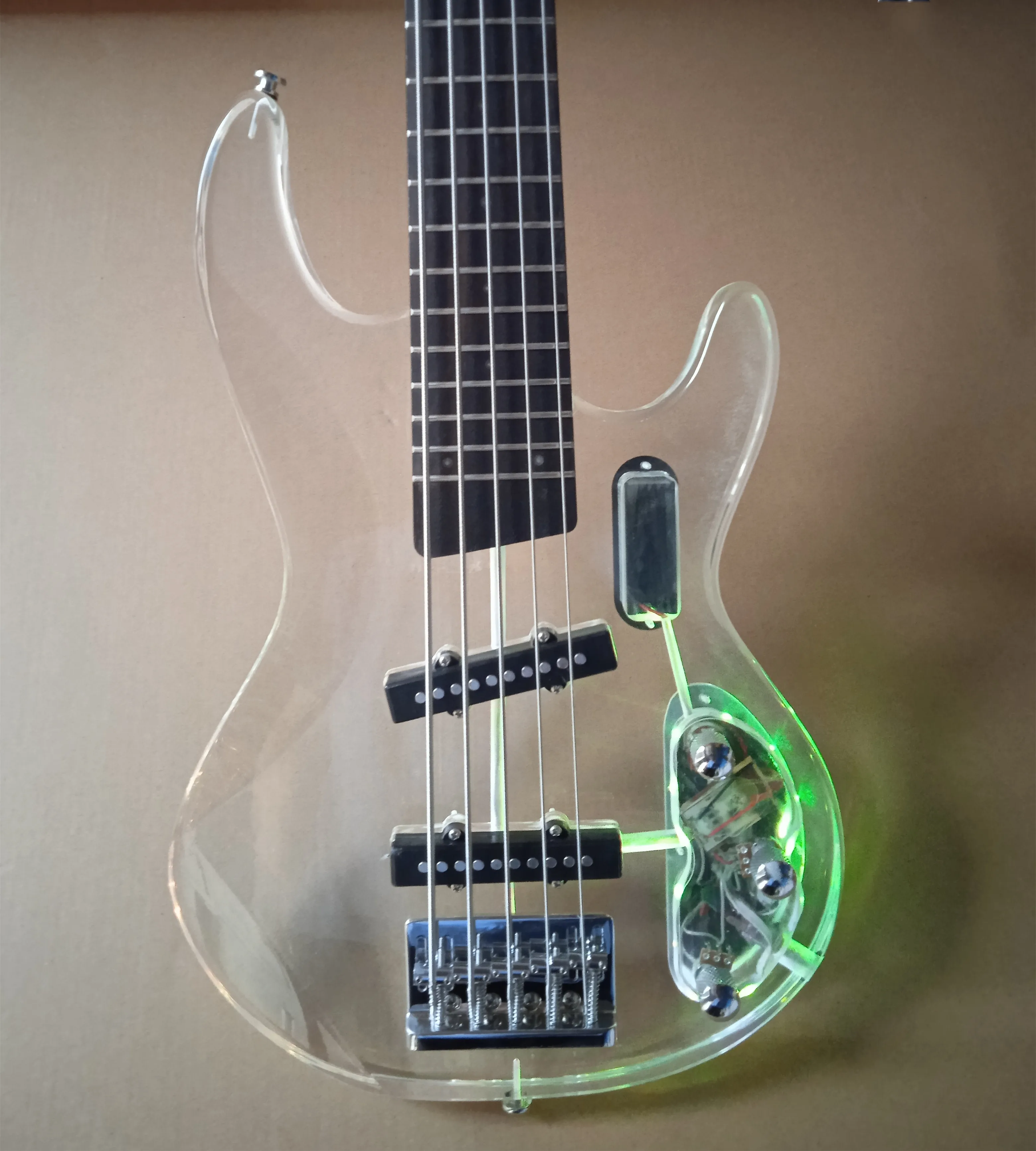 Electric Guitar 5-string Bass clear acrylic LED light rosewood fretboard maple neck