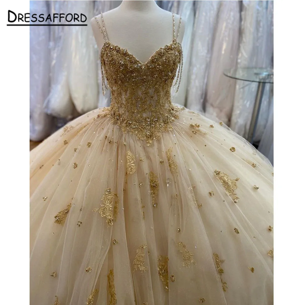 Vestido De Quinceañera brillante con tirantes finos, 15 o 16 Vestidos De flores en 3D