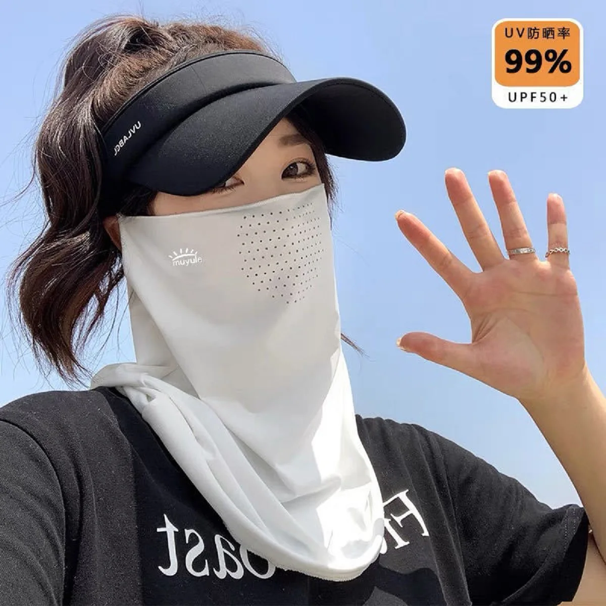 Summer Sunscreen Ice Silk Mask Neck UV Protection Face Cover Sunscreen Face With Brim Outdoor Cycling Sun Protection Hats Caps