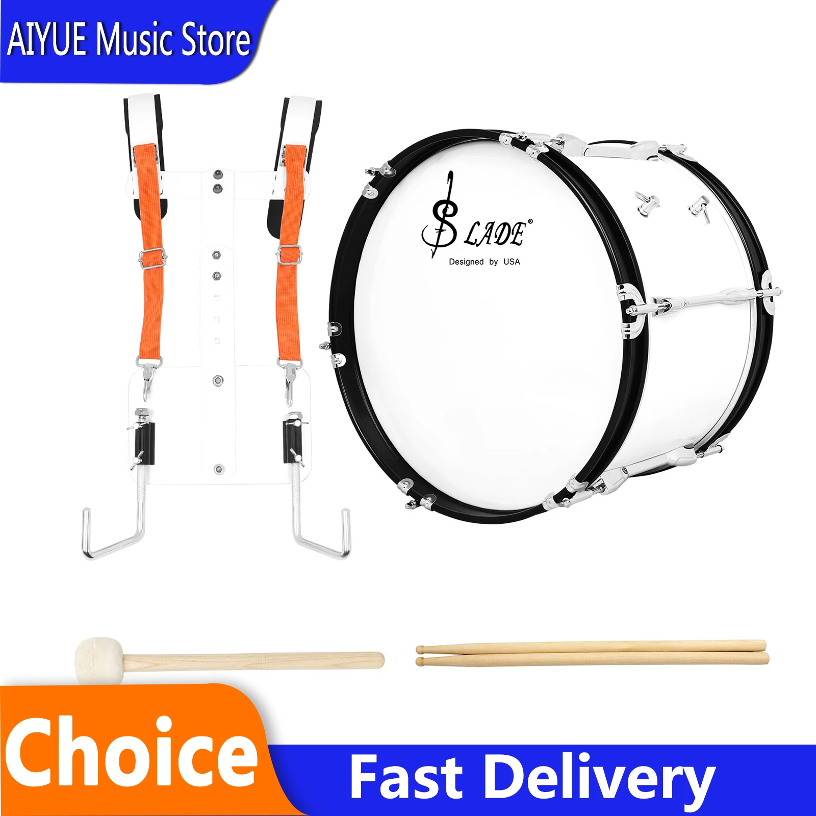 SLADE Drum Bass 16x12 Inch Bass Marching Drum Back-rack Drum Professional Instruments Percussion With Tuning Key Sticks Practice