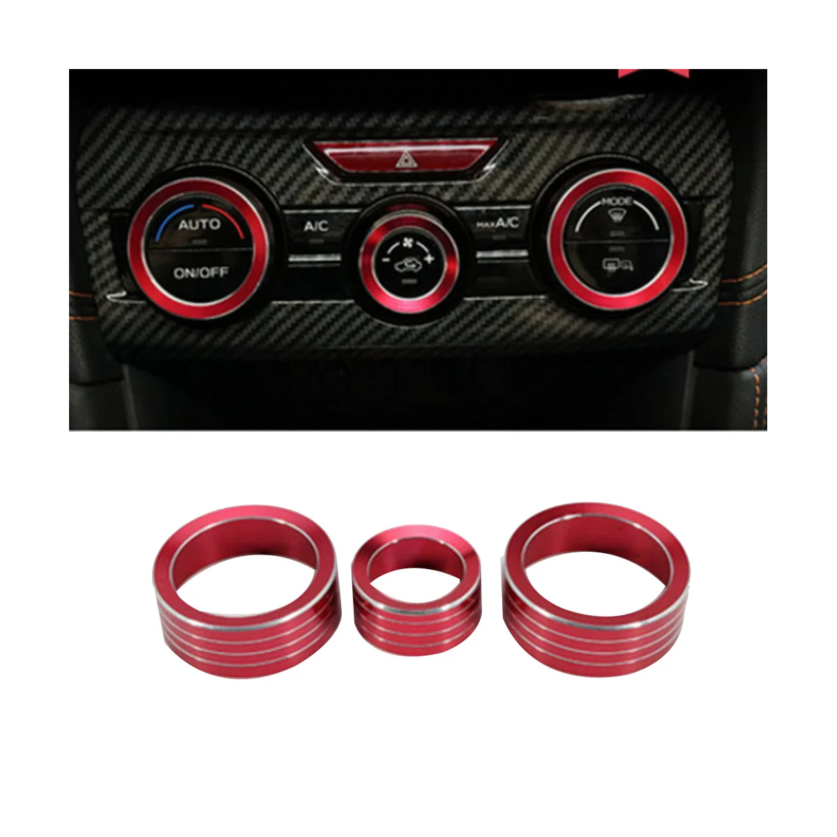 3Pcs Air AC Knob Control Volume Red Cover Rings Trim for Subaru XV Forester 2018-2023 Car Center Console Knob Ring Kits image 2