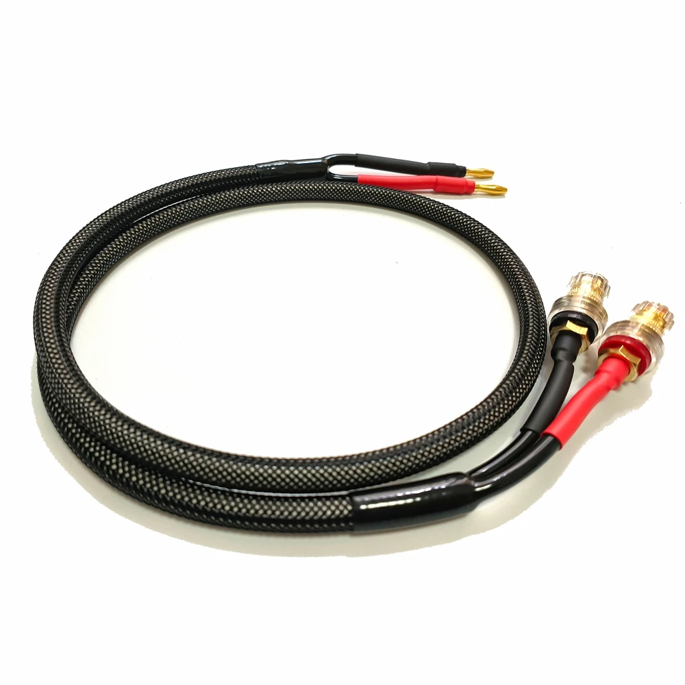 1pcs Hifi Audio OFC Speaker Cable 2 Banana pulgs To 2 Binding Post Interconnector Wire For AMP Speaker Audio