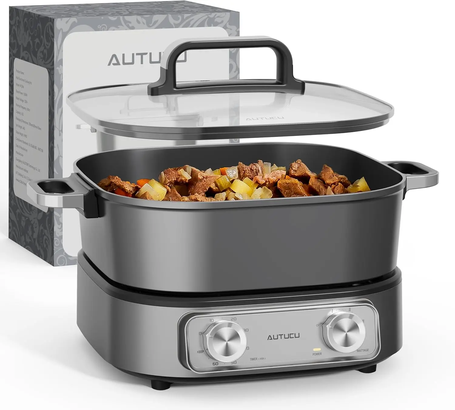 Pot 6L Ungraded | Electric Skillet Removable with PFOA-Free Nonstick Coating, Soup Pot Power Adjustment | 1600W with Timer