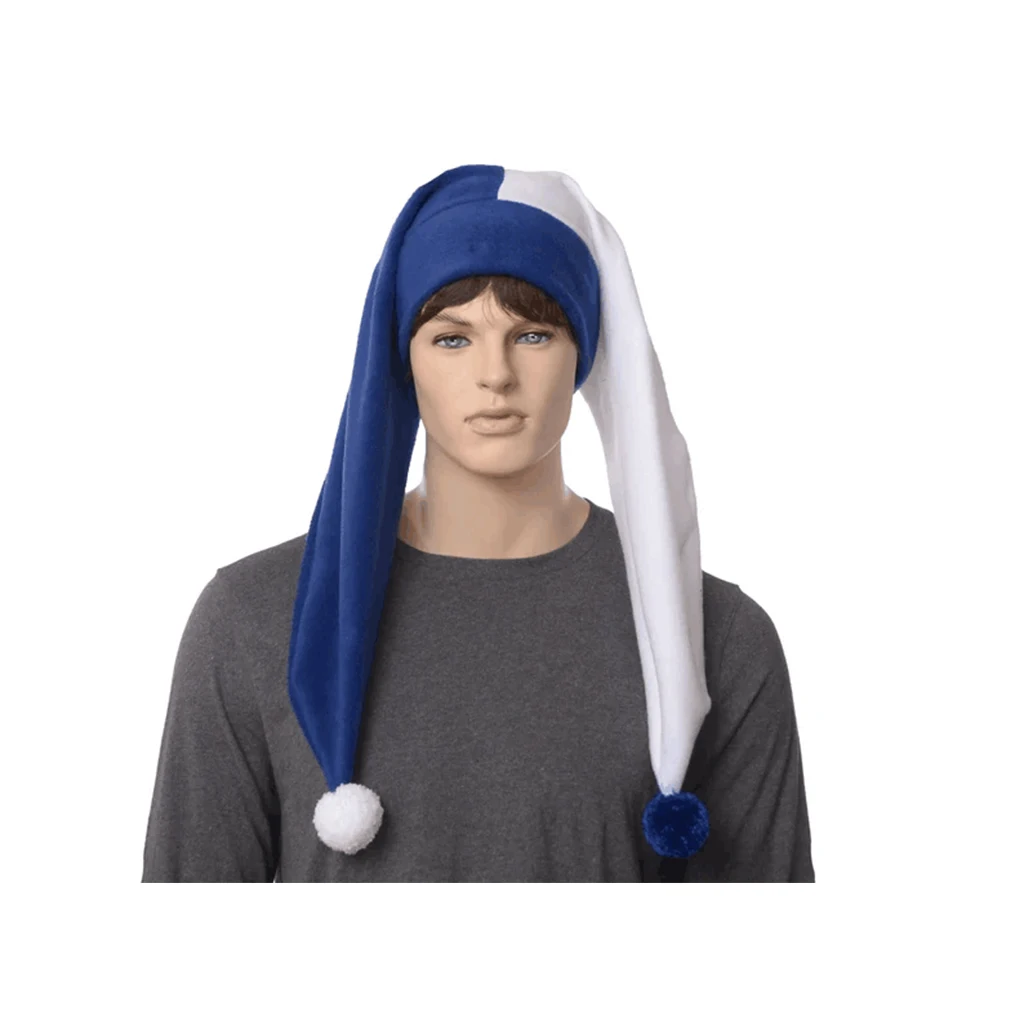 

Jester Cosplay Hat Blue White Long Hearlequin Two Tail Cap Mardi Gras Carnival Costume Hat For Adult Men Women