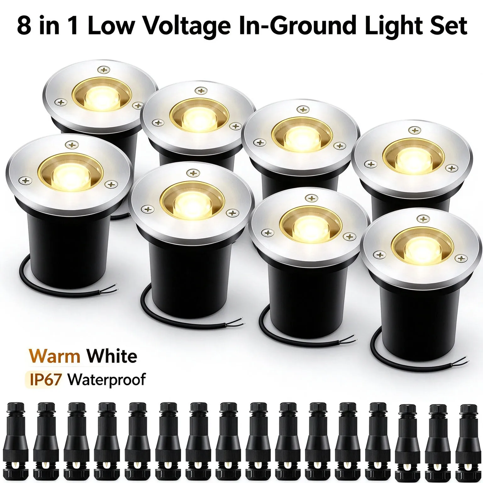 1W Low Voltage Inground Well Lights IP67 Waterproof 12V LED Landscape Buried Lights with Connectors for Walkway Lawn