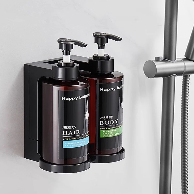 

Separate Bottles Wall Mounted Shampoo & Shower Gel Dispenser Set Hand Sanitizer Box Chamber Design for Bathroom Organization
