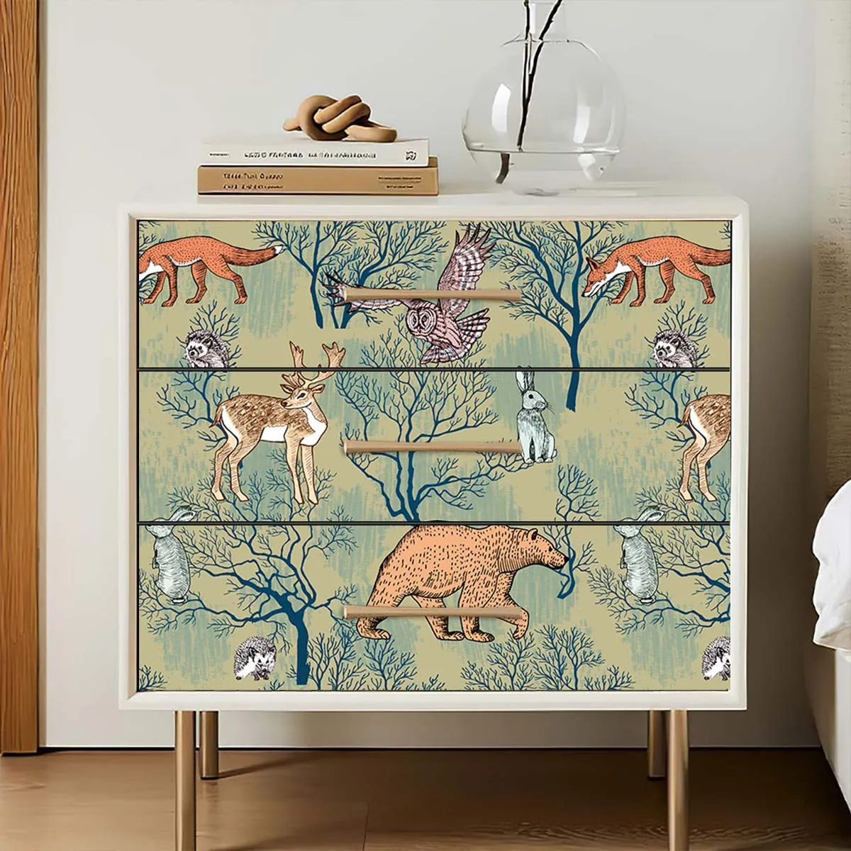 مخصص PVC ورق حائط ذاتي اللصق مع الدب الثعلب الغابات الحلزون الحيوان ملصقات جدار الزخرفية المدعومة الفن خلفية