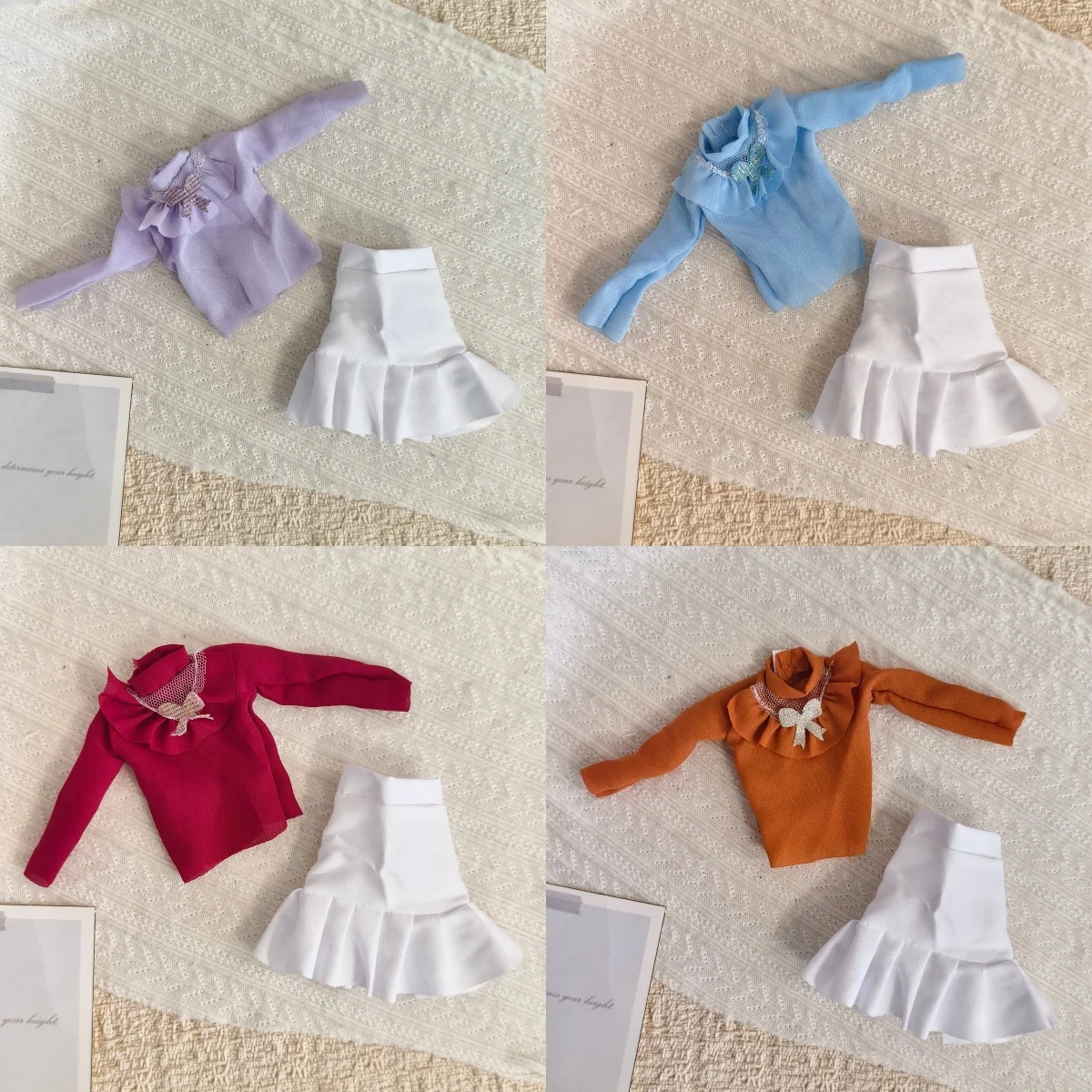Fashion Ruffled Bow Long-sleeved Top + Versatile White Ruffled Dress Set For 1/6 FR Babi Supermodel Doll 30cm Doll Clothes Parts