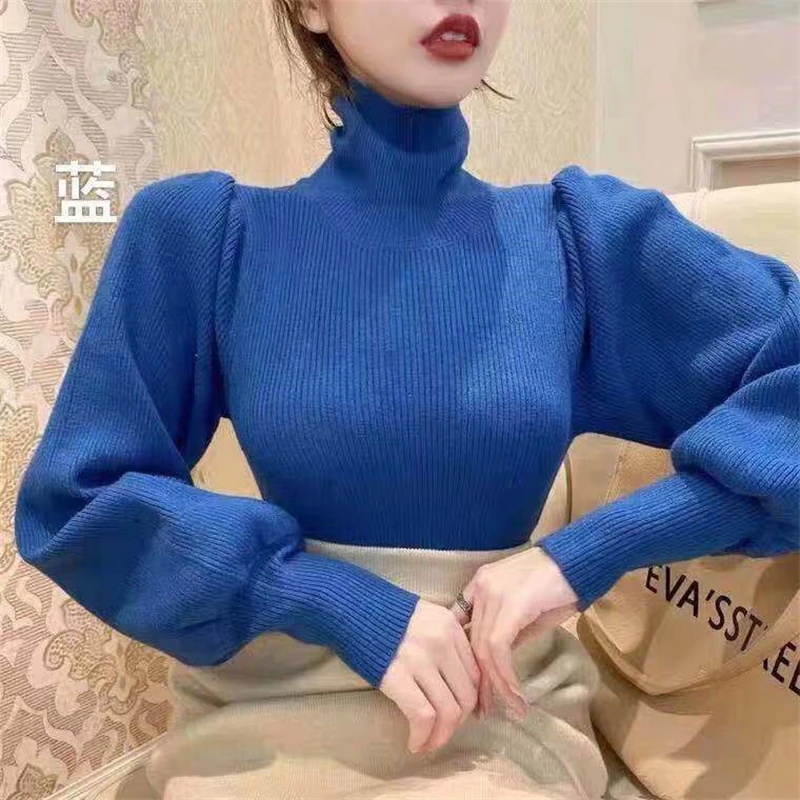 Women Korean Fashion Turtleneck Elegant Basic Knitted Sweater Autumn Winter Female Solid Long Sleeve Slim Pullover Tops Jumpers