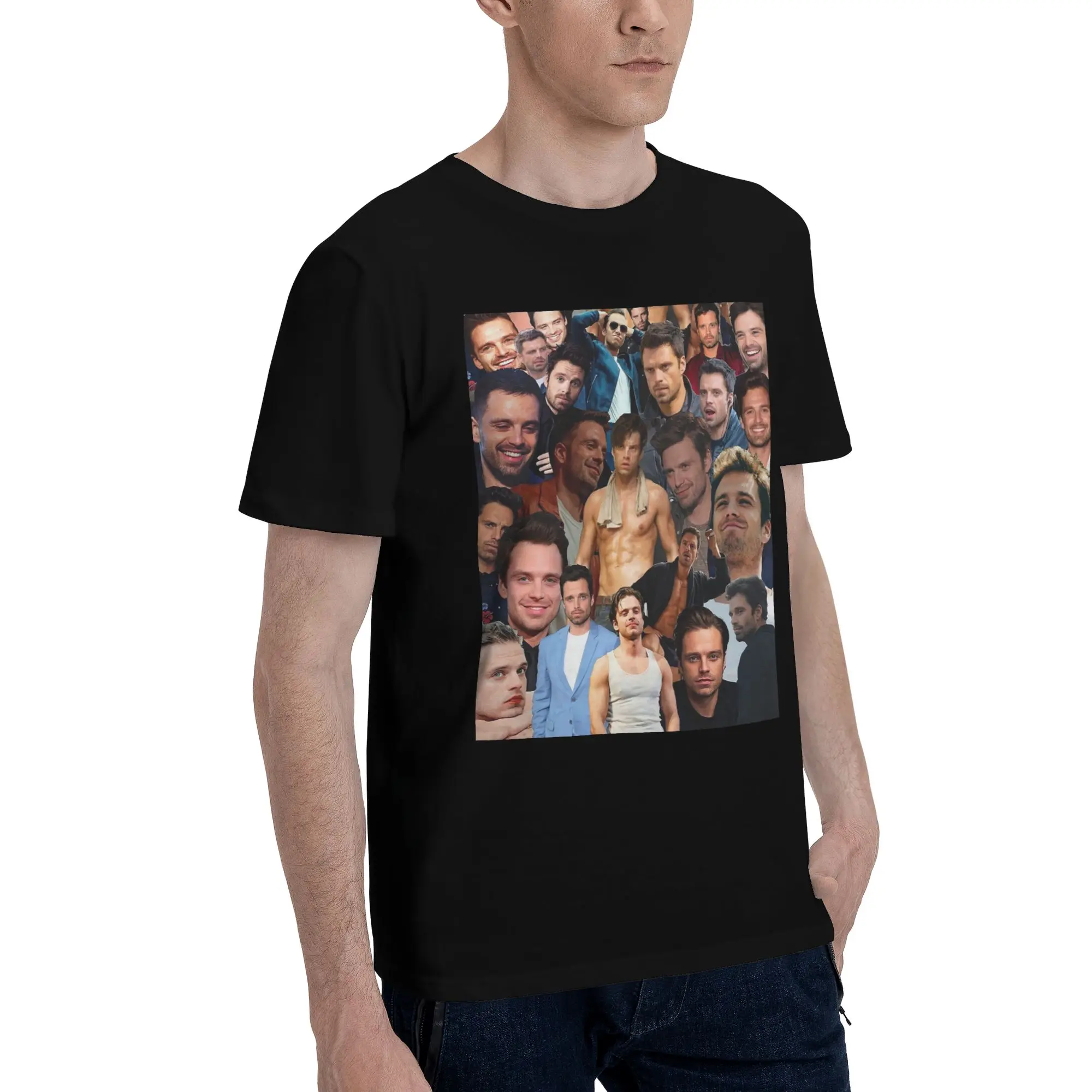 

Себастьян Стэн фотоколлаж мужская футболка больших размеров мужские хлопковые футболки с круглым вырезом короткие летние мужские