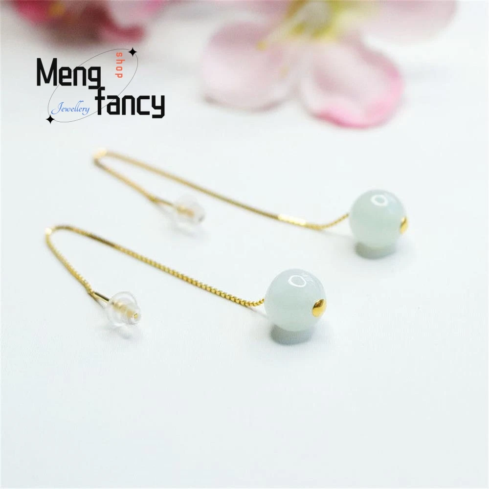 Myanmar A-goods Natural Jadeite Round Bead Ear Wire Jade Earrings Exquisite High-grade Sexy Young Girls Luxury Quality Jewelry