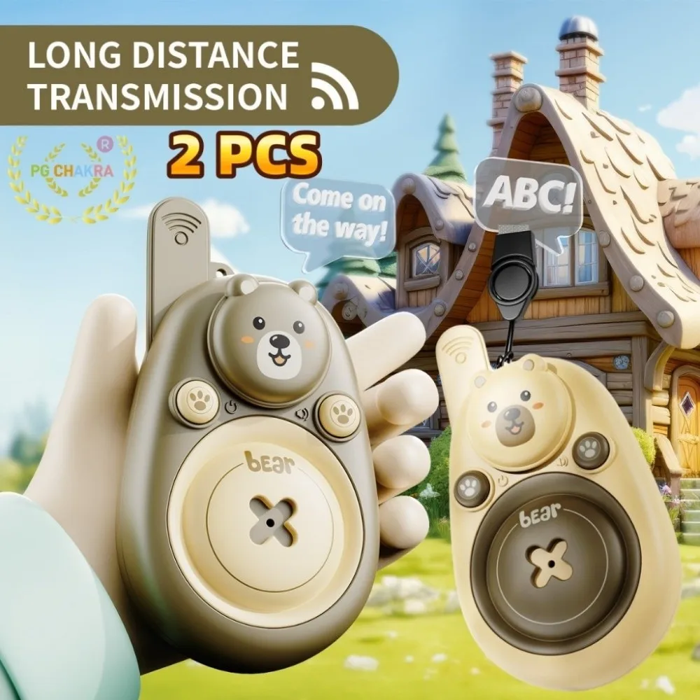 2 szt. Walkie Talkie dla dzieci z motywem misia, daleki zasięg, z smyczą, bezprzewodowy nadajnik, interaktywny pilot, interkom, przygoda