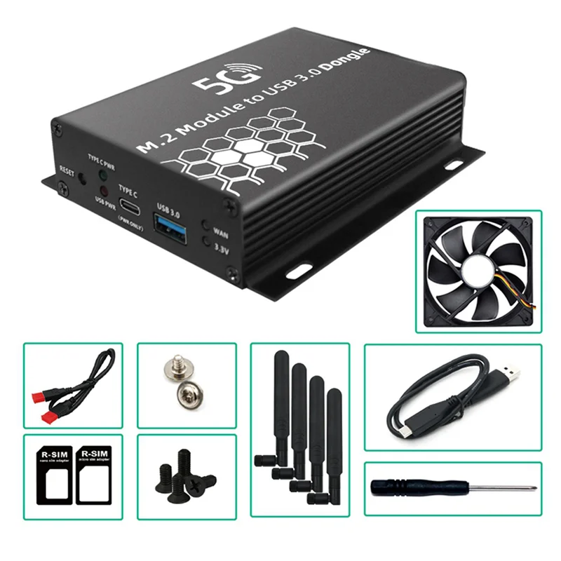 ABT-3X M.2 NGFF 4G/5G Module To USB 3.0 Adapter M2 Wifi Card Converter Riser Board With Antenna Cooler Fan SIM Card Slot