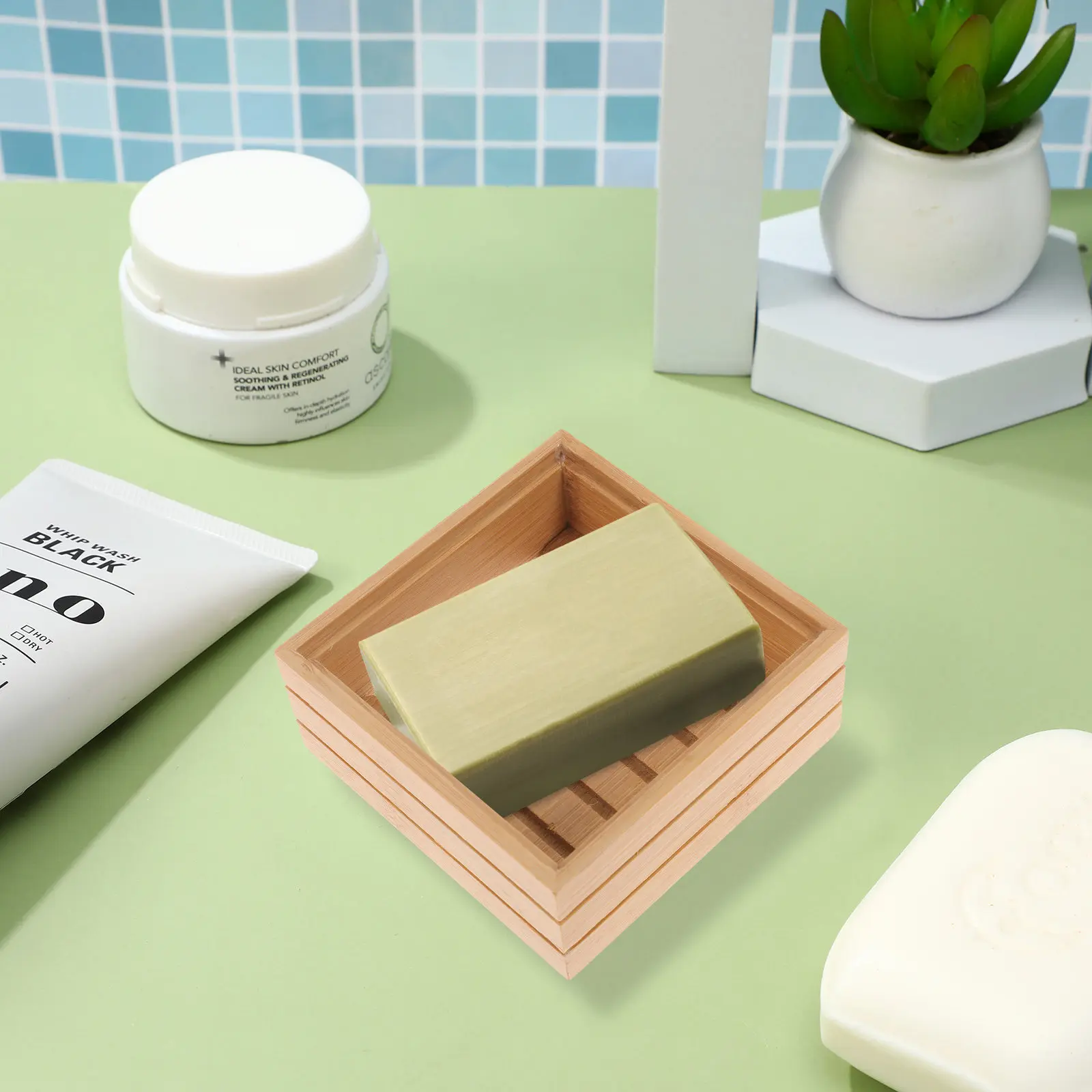 

2Pcs Bamboo Soap Boxes Ventilated Draining Soap Holders Mold Resistant Storage for Bathroom Home Hotel Draining Dish Rack