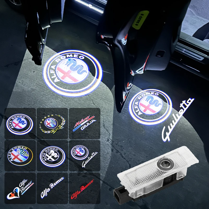 

2026 Горячая автомобильная наклейка, 2 шт. для Alfa Romeo 159 GT Giulia Giulietta Mito Stelvio Brera Spider, светодиодные лампы с логотипом двери автомобиля, проектор La
