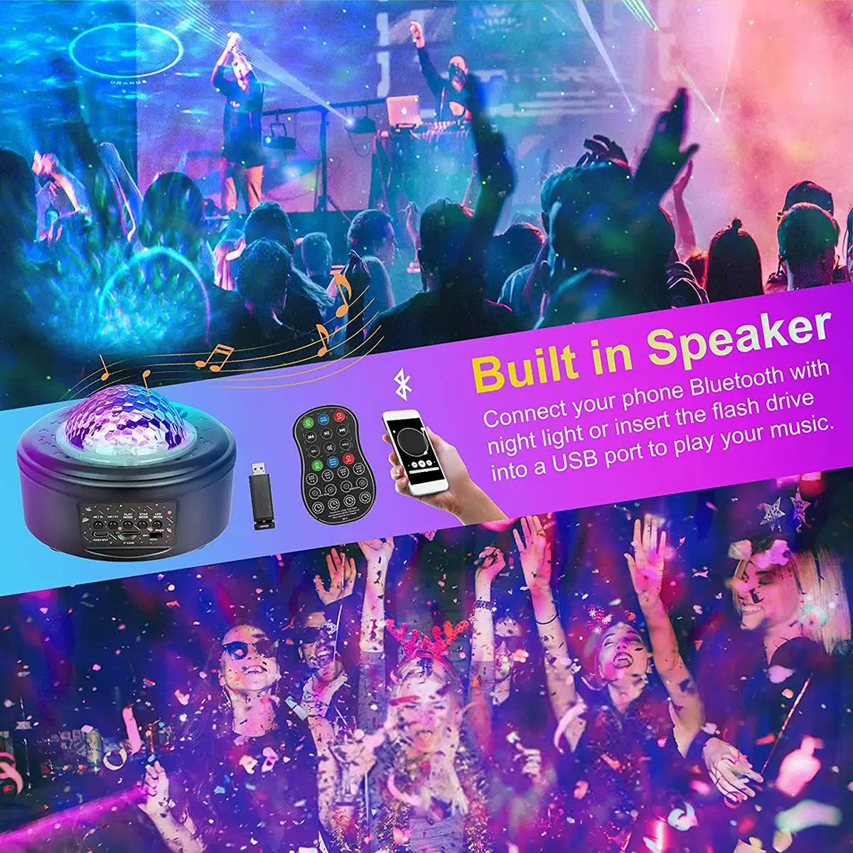 Led Nachtlampje Ster Projector, Met Bluetooth Speaker En Afstandsbediening, 10 Planeten Projector En Projector