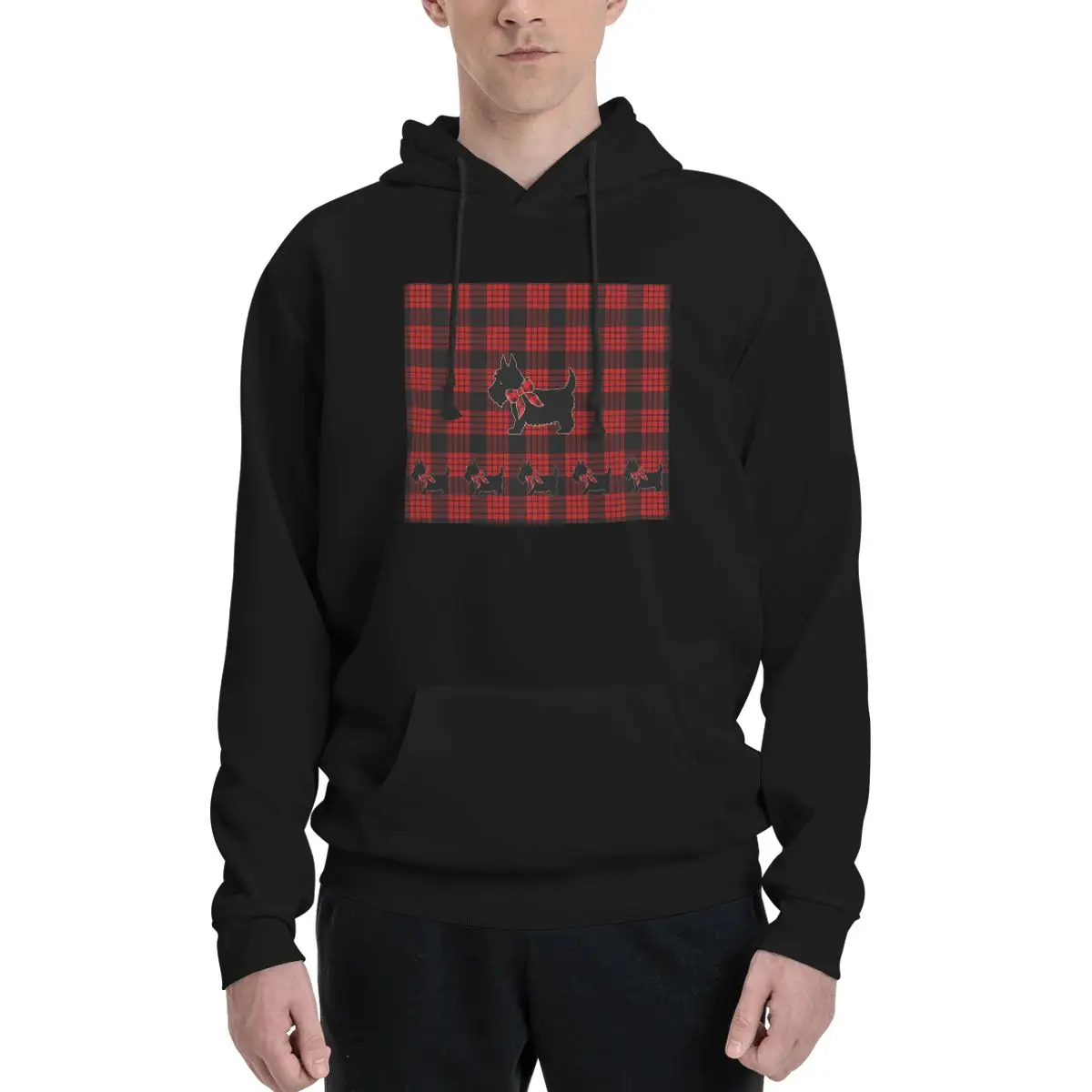 Black Scottie Dog Plaid Tartan Scottish Terrier Lover Hoodies Men Women Casual Pullover Sweatshirt Hip Hop  Hooded Autumn Winter