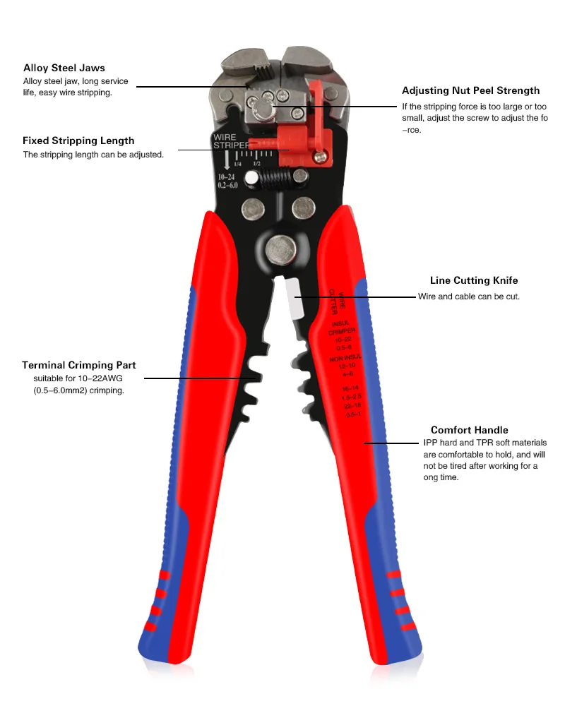 Stripper Self-adjusting Cable Cutter Crimper Multitool Pliers 3 In1 Stripping Cutter Crimping Cable Wire Electrician Repair Tool