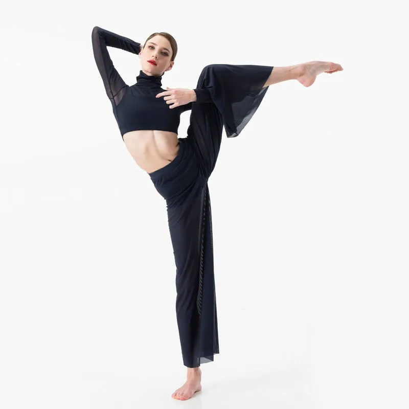 Traje de baile para mujer, elegante, clásico, moderno, contemporáneo, práctica de danza lírica, Tops de malla, pantalones, traje, ropa de actuación