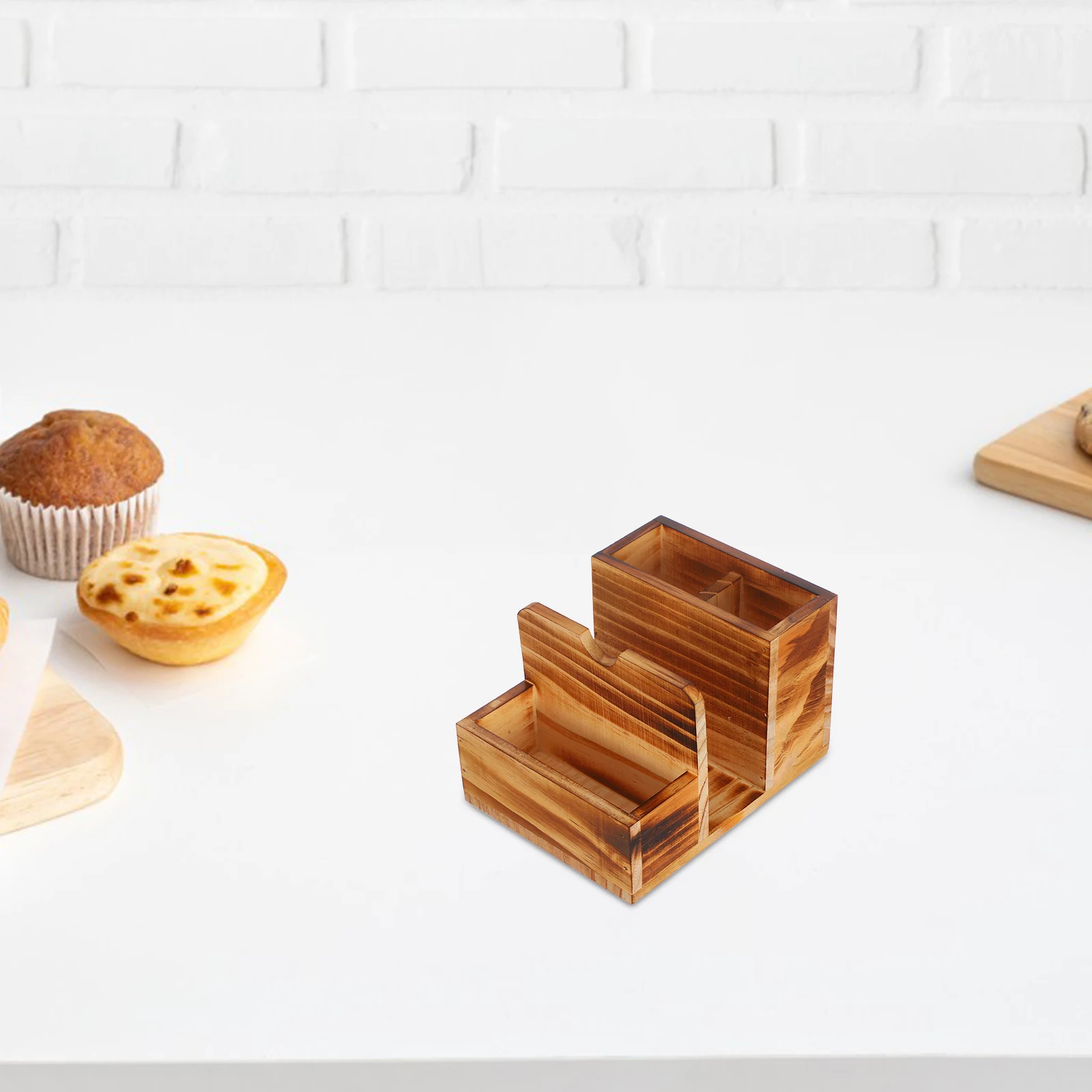 

1pcs Wooden Cutlery Storage Box Large Capacity Utensil Holder Stand For Spoons Forks Chopsticks Napkin Dispenser Spice Bottle