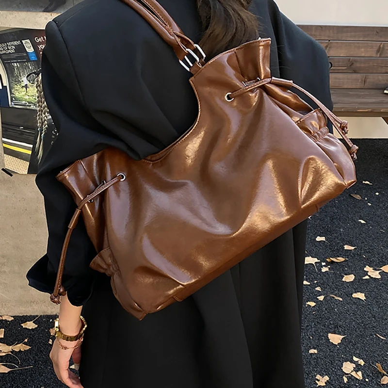 

HAEX Vintage Maillard Women Tote Bags 2025 Large Capacity Concise PU Ladies Crossbody Shoulder Bag Daily Commute Bolso Mujer