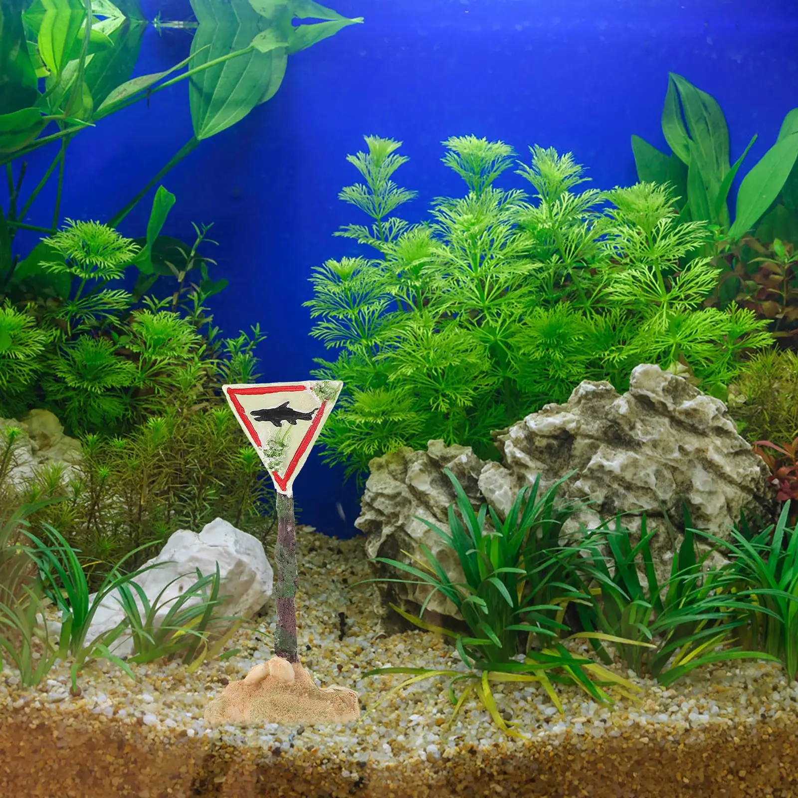 

Shark Warning Sign Aquarium Decoration Fish Tank Landscaping Resin Craft Unique Ornament Micro Model Durable Waterproof Vivid