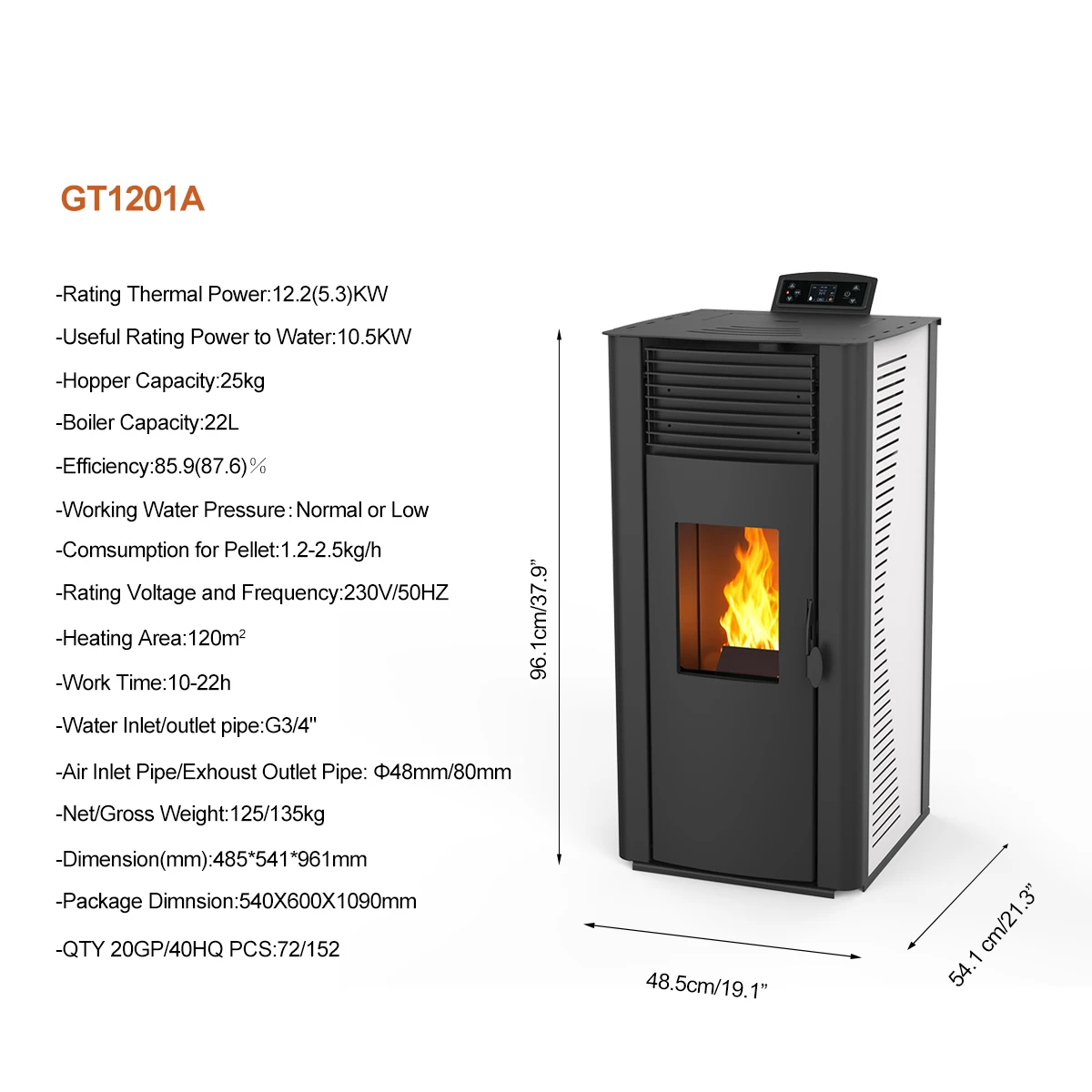 12.2kw High Efficiency Modern Pellet Boiler WiFi-controlled Freestanding Hydro Wood Pellet Stove