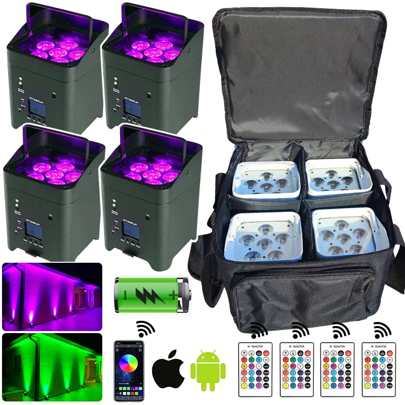 One Set Smartbat APP Remote 6*18W Uplights Battery Wireless Wedding Party Dj Lights Stage Rechargeable Up Lights Par